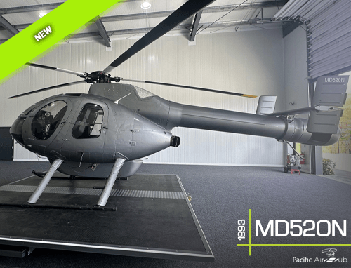 1993 MD520N featuring new paint and interior. Refurbished main rotor blades, not to mention a cargo pod, Frago fuel AUX tank and a cargo hook.